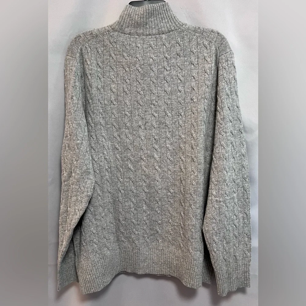 J Crew Knit‎ Sweater Men's Extra Large Gray Lambs Wool 1/4-Zip Mock-Neck